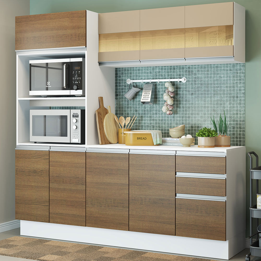 Armário de Cozinha Compacta 100% MDF 190 cm Branco/Rustic/Crema Smart  Madesa 01