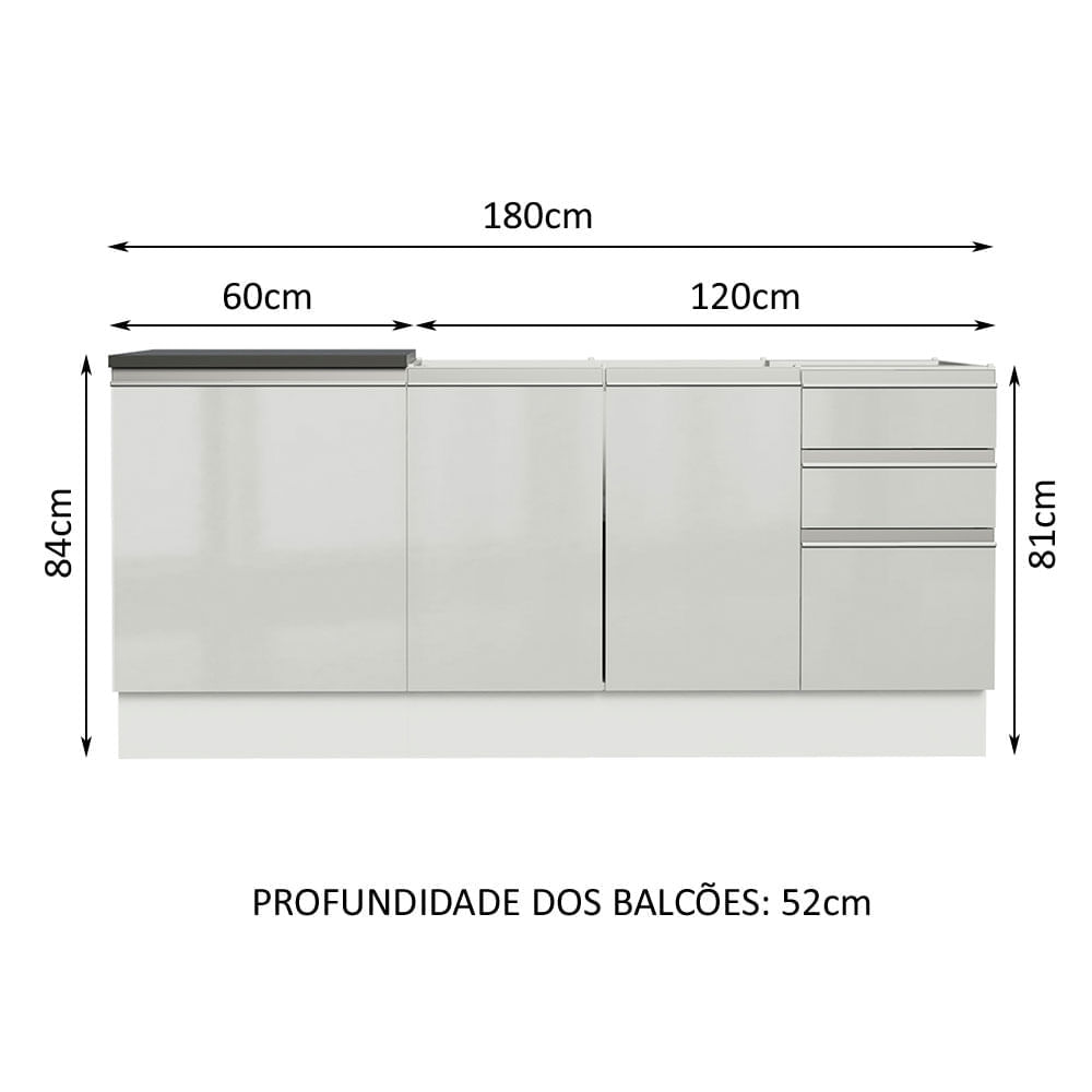 Cozinha Completa Madesa 100% MDF Acordes de Canto (Sem Tampo e Pia) -  Portas Branco Brilho