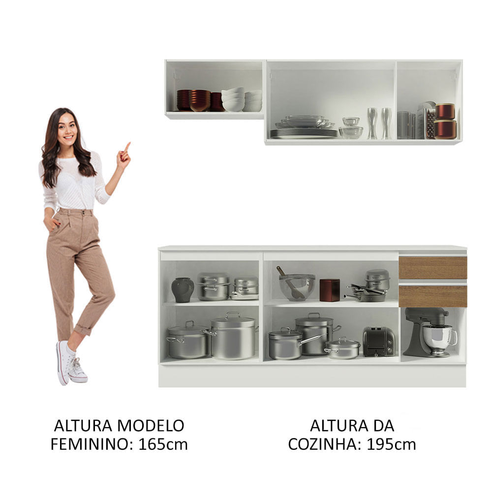 Armário de Cozinha Compacta 100% MDF 170 cm Branco/Rustic/Crema