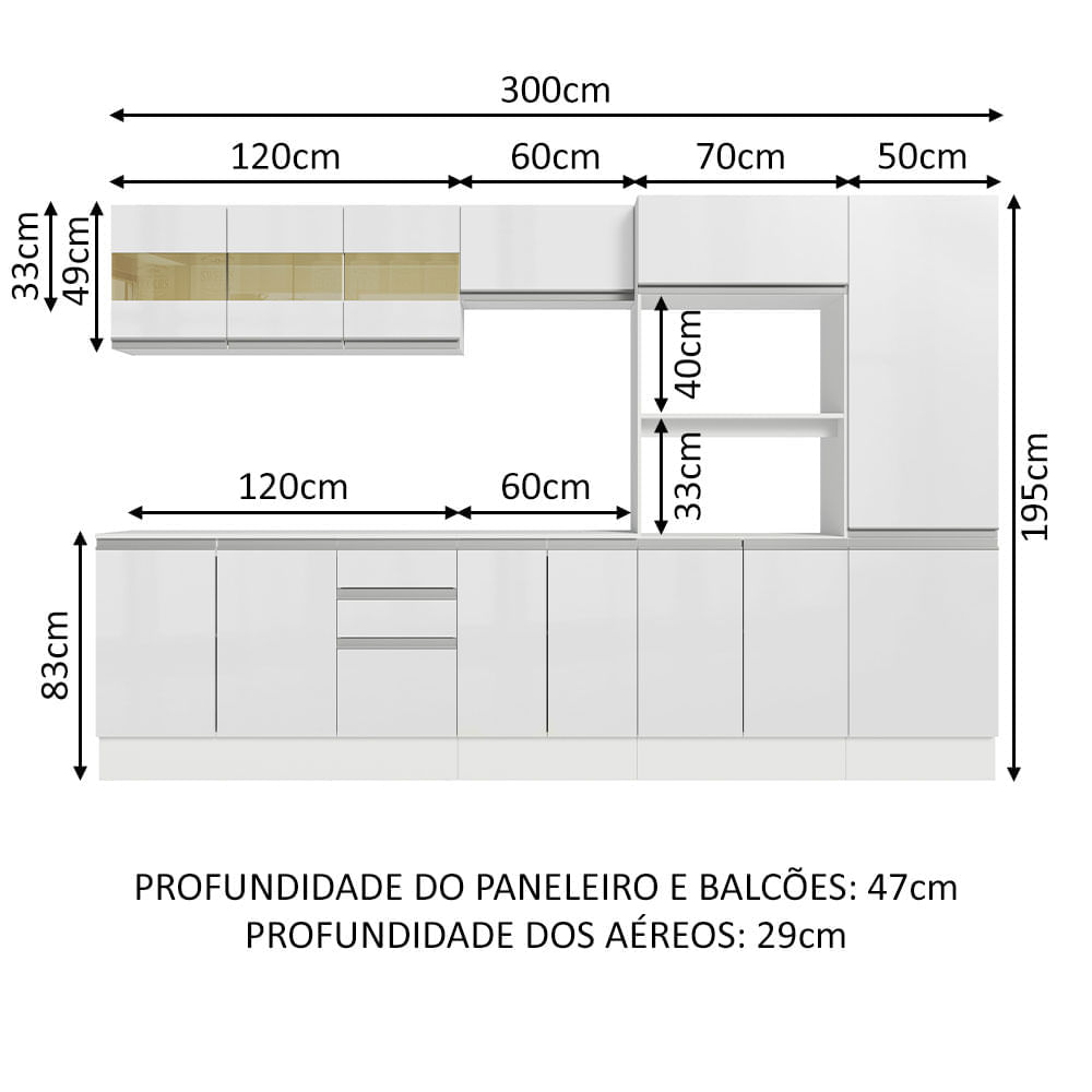 Cozinha Completa 100% Mdf Madesa Smart 300 cm Com Armário, Balcão