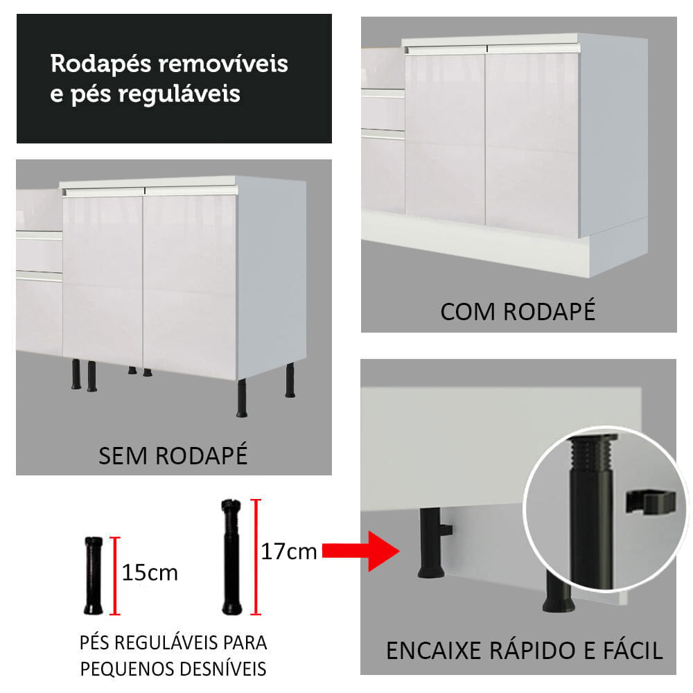 Armário de Cozinha Completa de Canto 100% MDF 448 cm Frentes