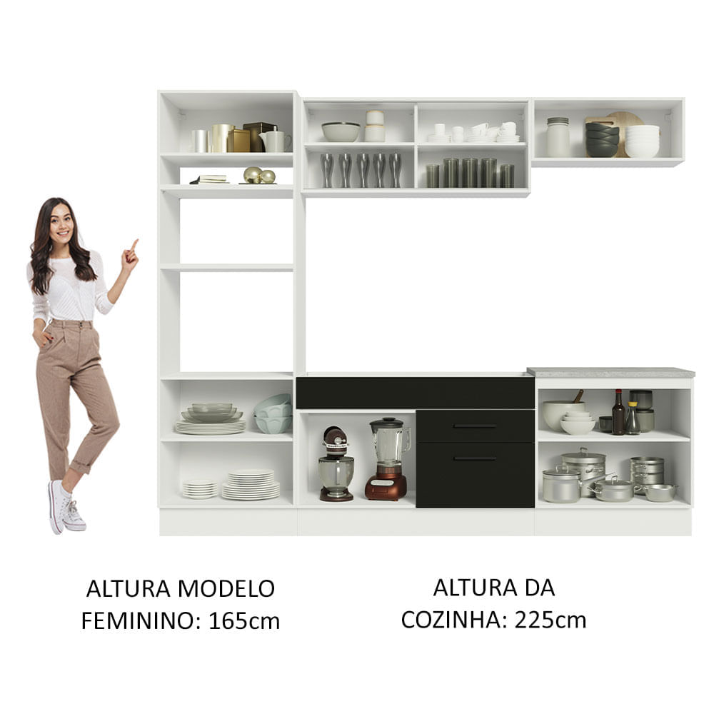 Armário de Cozinha Completa 270cm Branco Preto Agata Madesa 03 - Madesa  Móveis