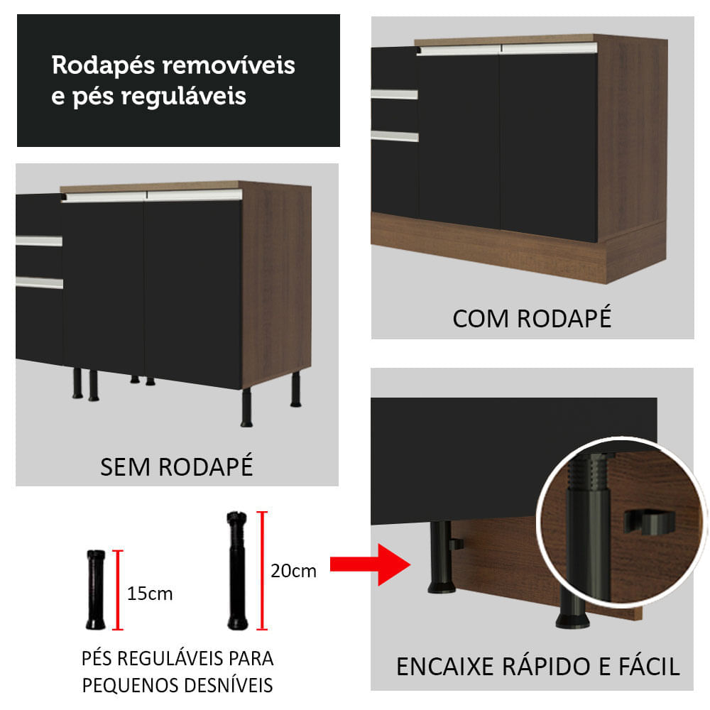 Armário de Cozinha Completa de Canto 329cm Branco Preto Glamy Madesa 02 -  Madesa Móveis