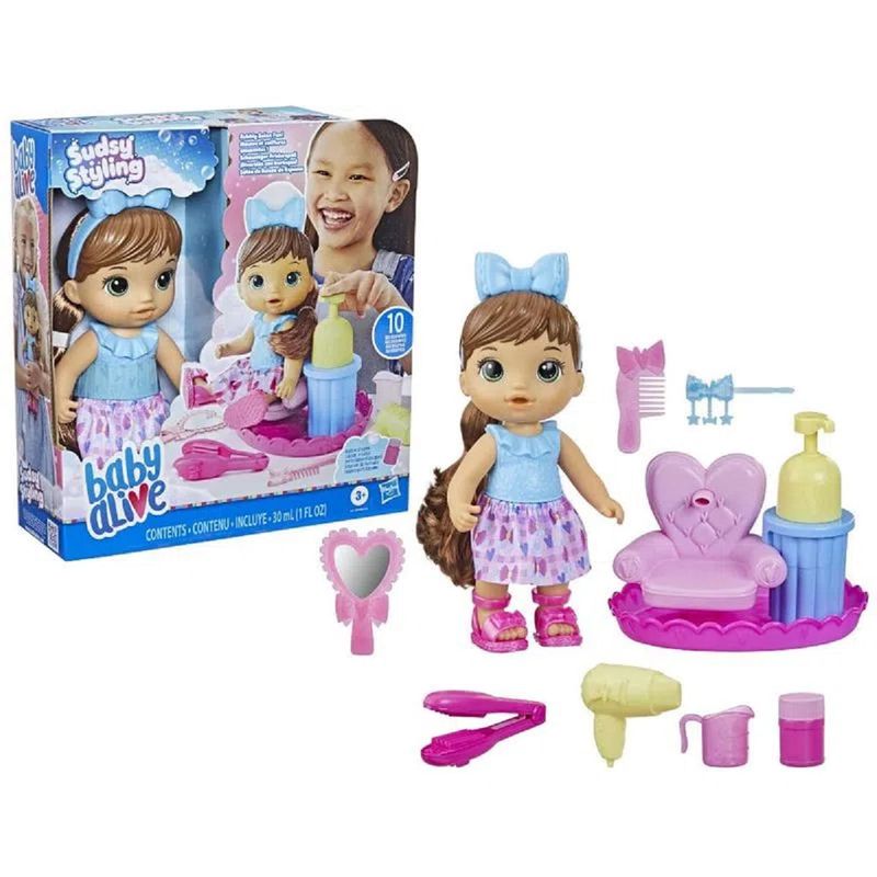 Boneca Baby Alive Morena Salão de Beleza Espumante