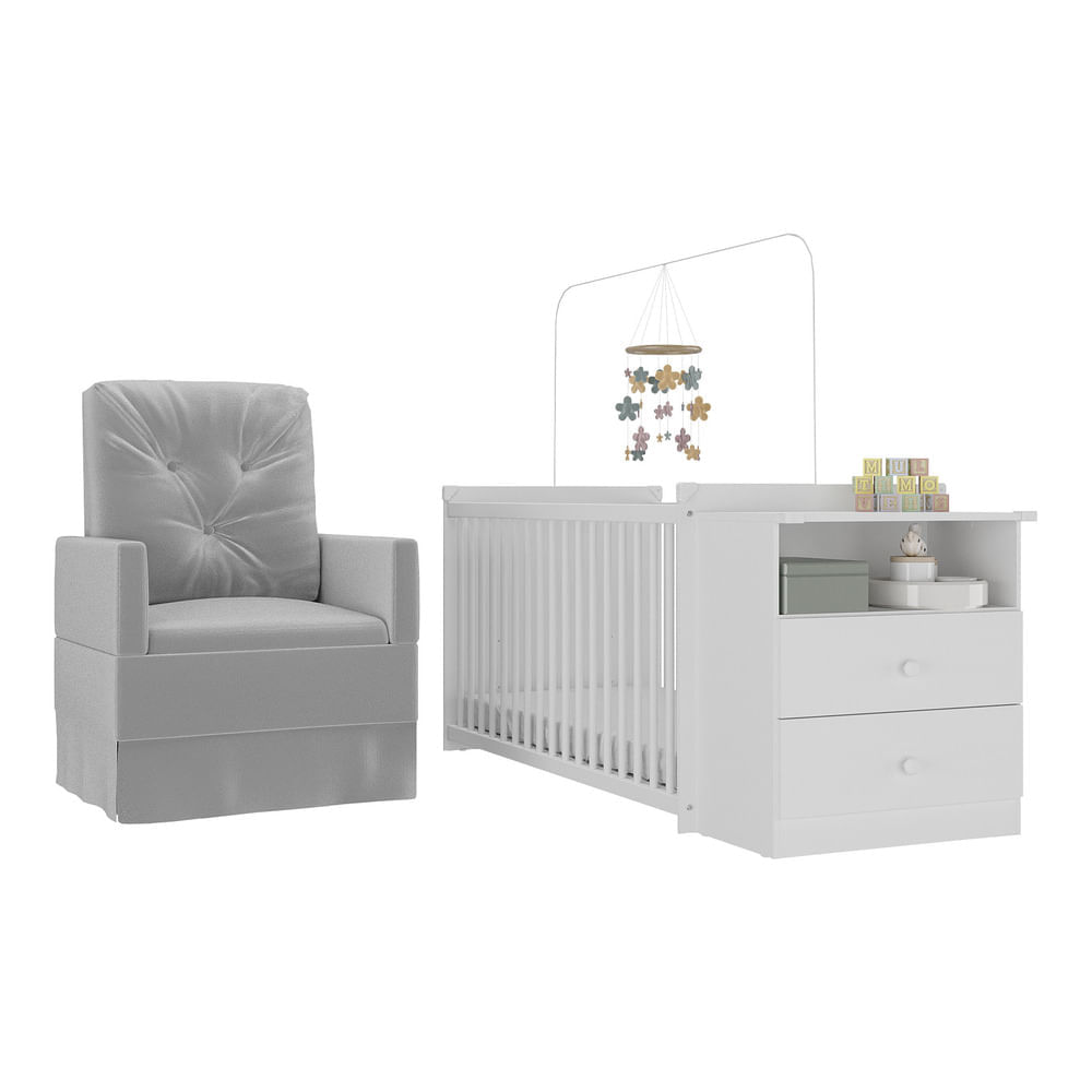 Quarto Infantil Completo com Poltrona de Amamentação Multimóveis MP4068  Branco/Bege