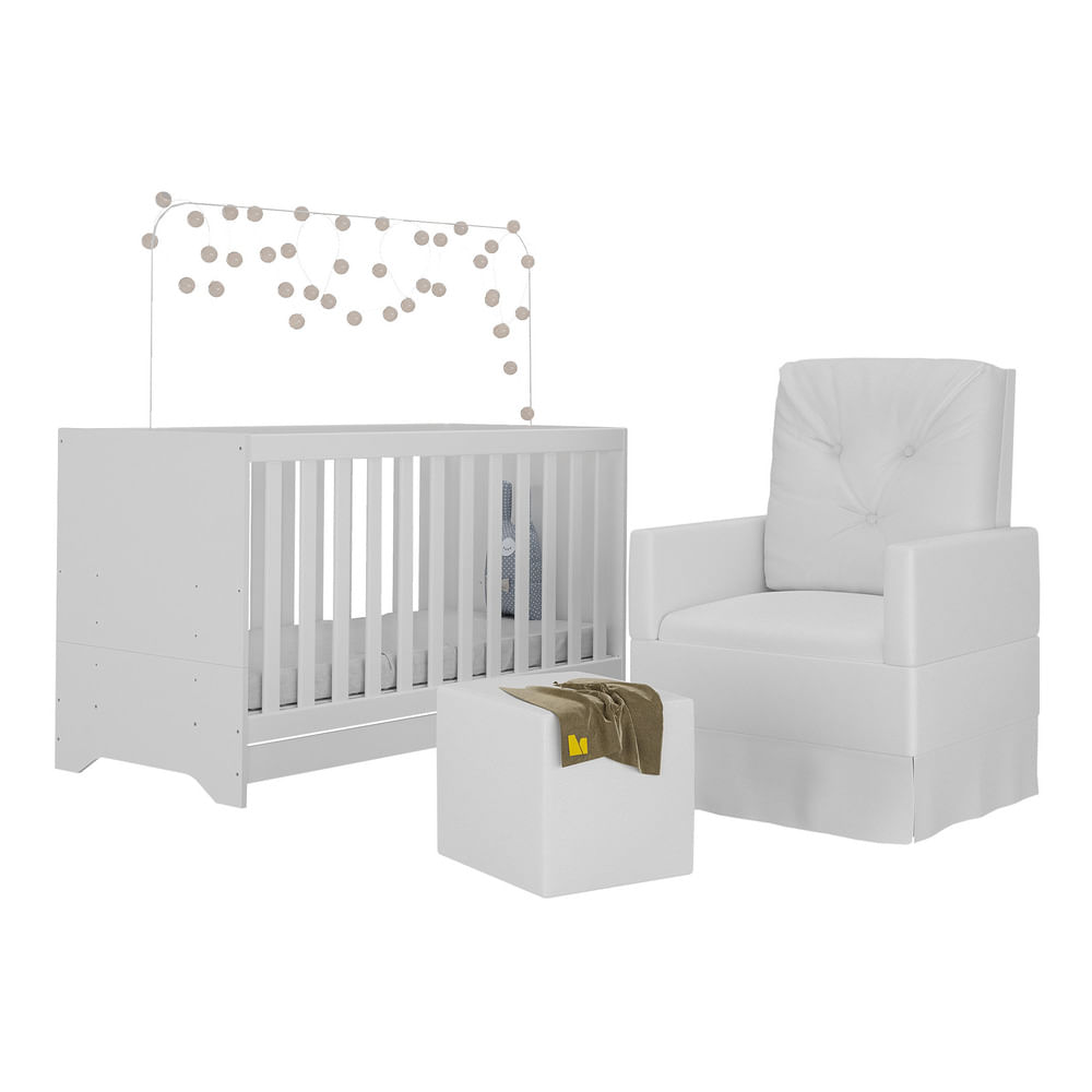 Quarto Infantil Completo com Poltrona de Amamentação Multimóveis MP4068  Branco/Bege