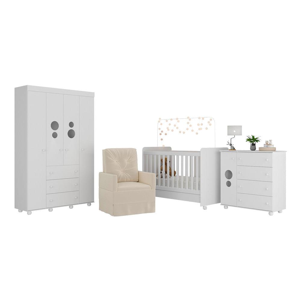 Quarto Infantil Completo com Poltrona de Amamentação Multimóveis MP4068  Branco/Bege