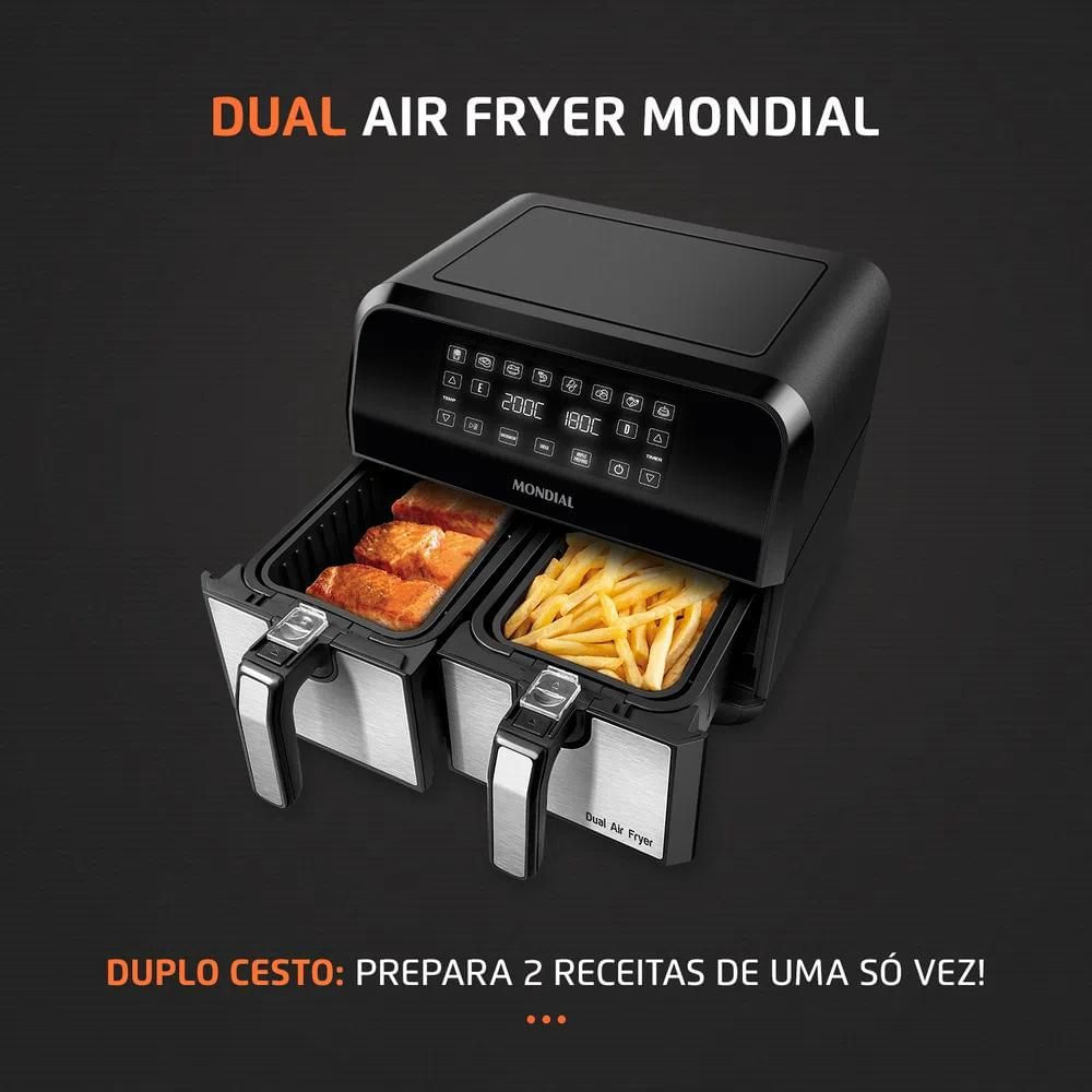 Fritadeira Elétrica Air Fryer Mondial Dual 8 Litros Duplo Cesto