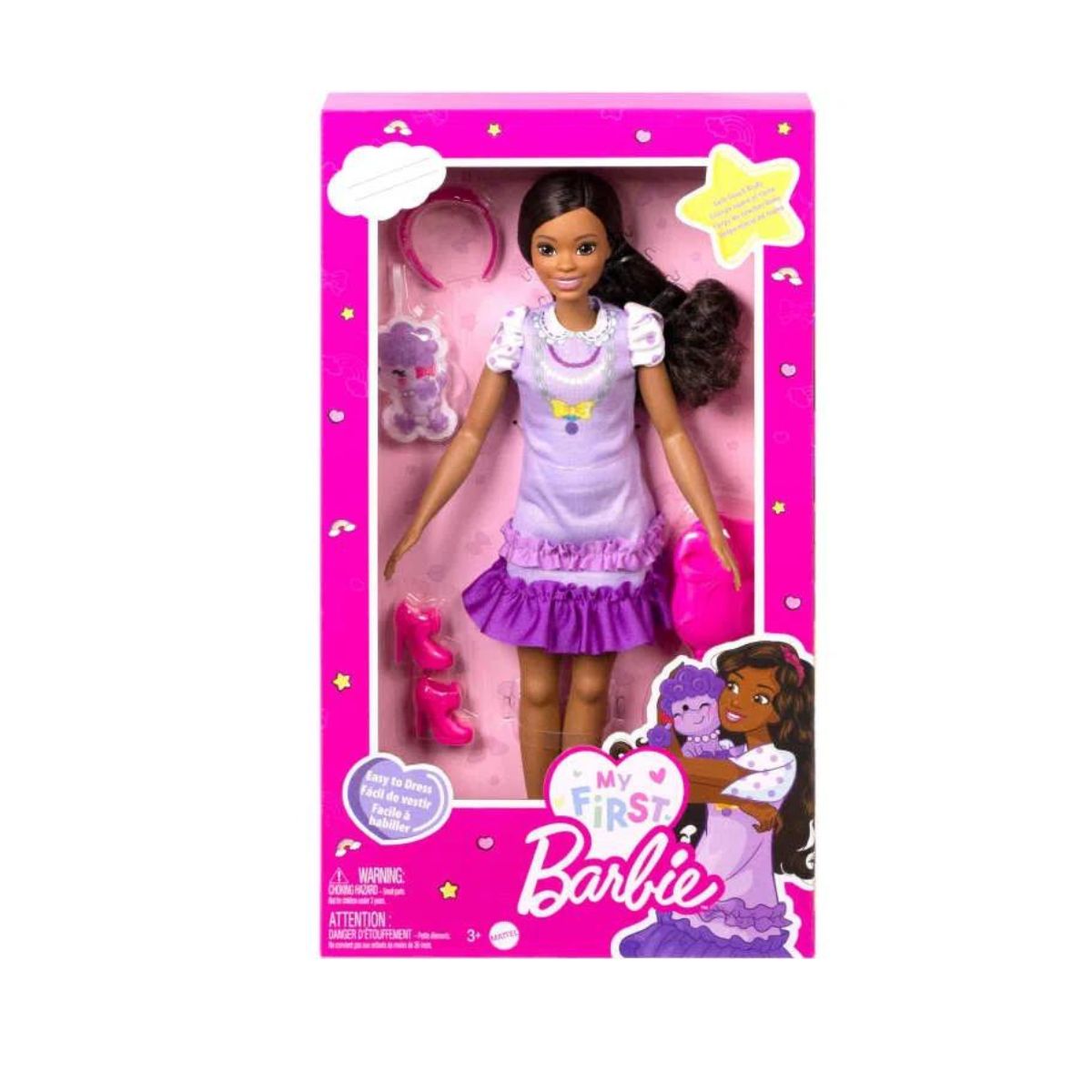 Boneca barbie vestindo roupas de cor rosa ou roxa