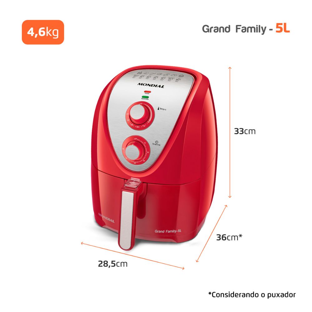 Fritadeira Elétrica Air Fryer Mondial 5L Vermelho/Inox