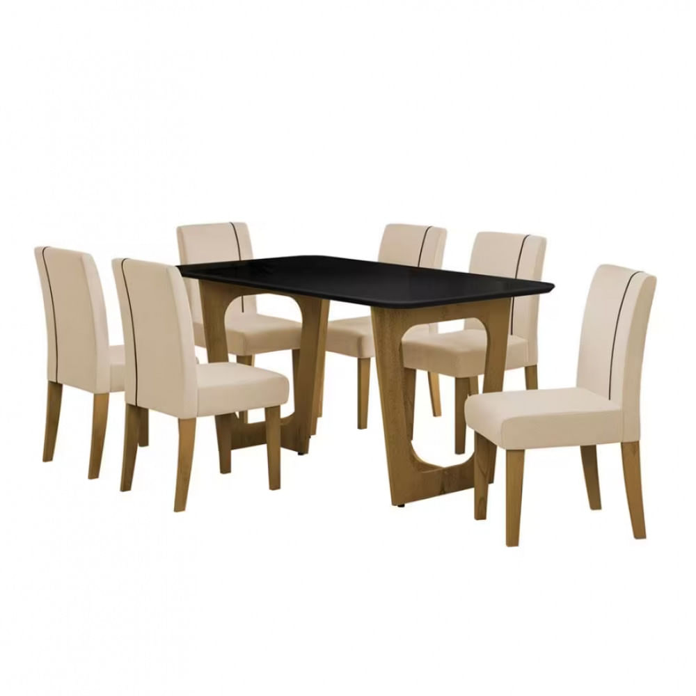 Conjunto Mesa de Jantar Áustria com Vidro e 6 Cadeiras