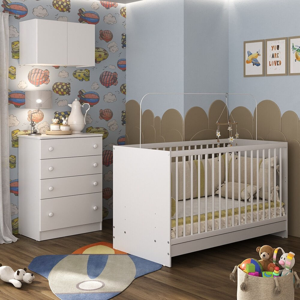 Quarto Infantil Completo com Poltrona de Amamentação Multimóveis MP4068  Branco/Bege